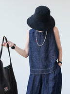 Hemp Cotton Light Denim Vest Blouse — BL1038