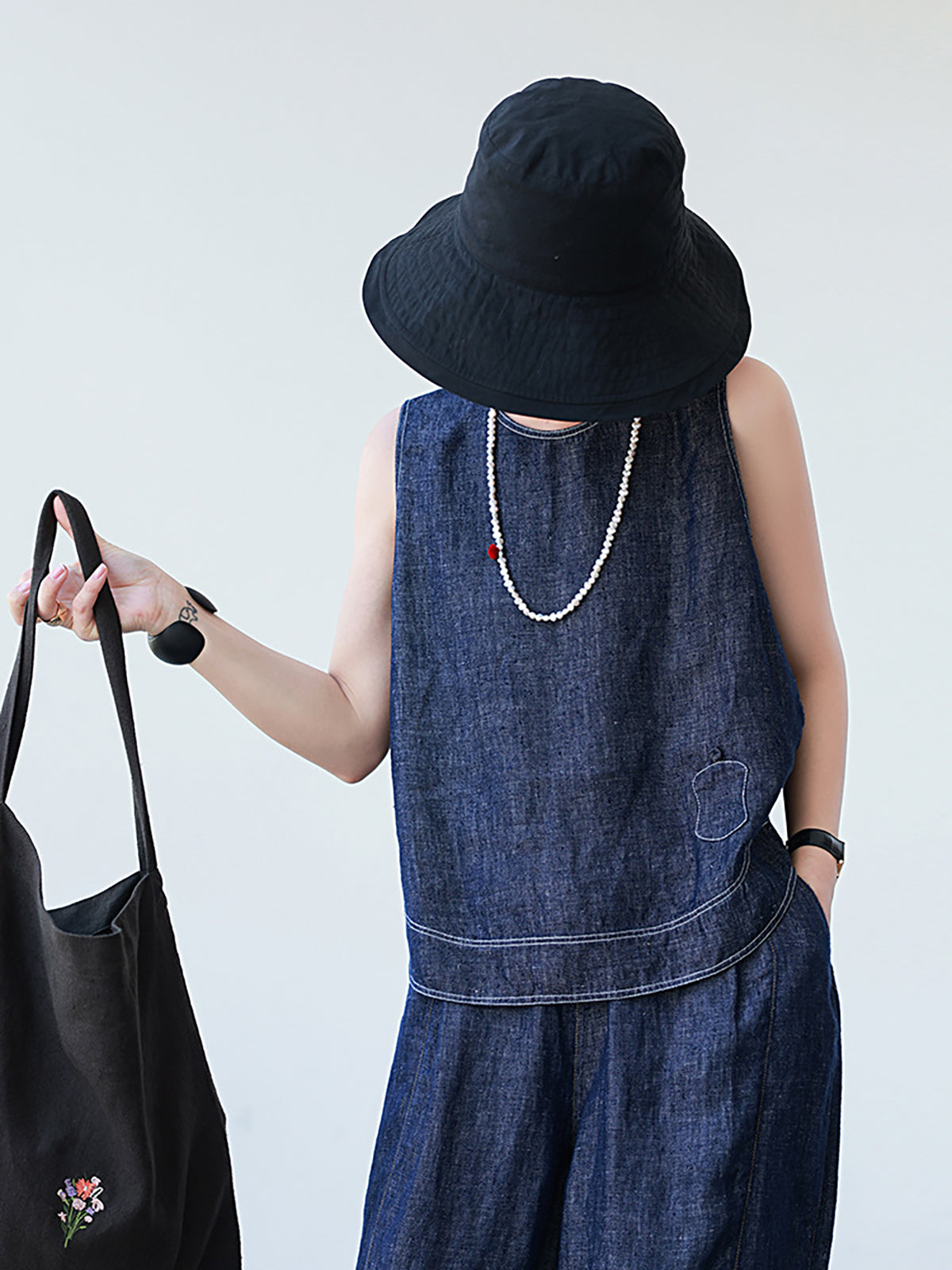 Hemp Cotton Light Denim Vest Blouse — BL1038