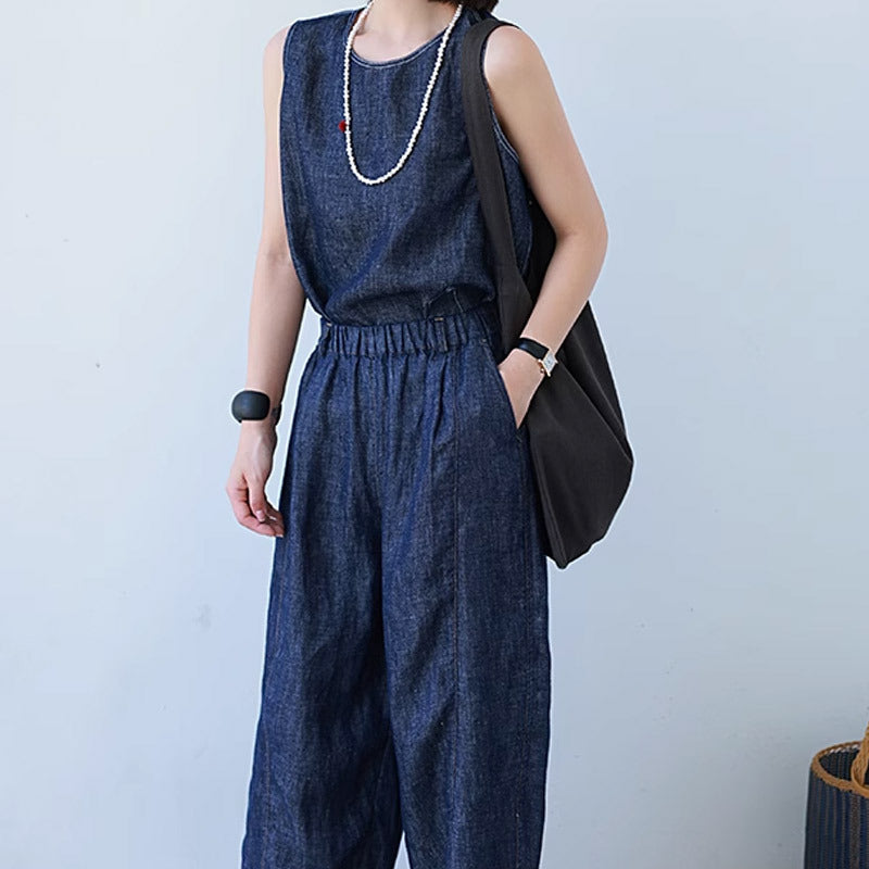 Hemp Cotton Light Denim Vest Blouse — BL1038
