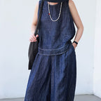 Hemp Cotton Light Denim Vest Blouse — BL1038