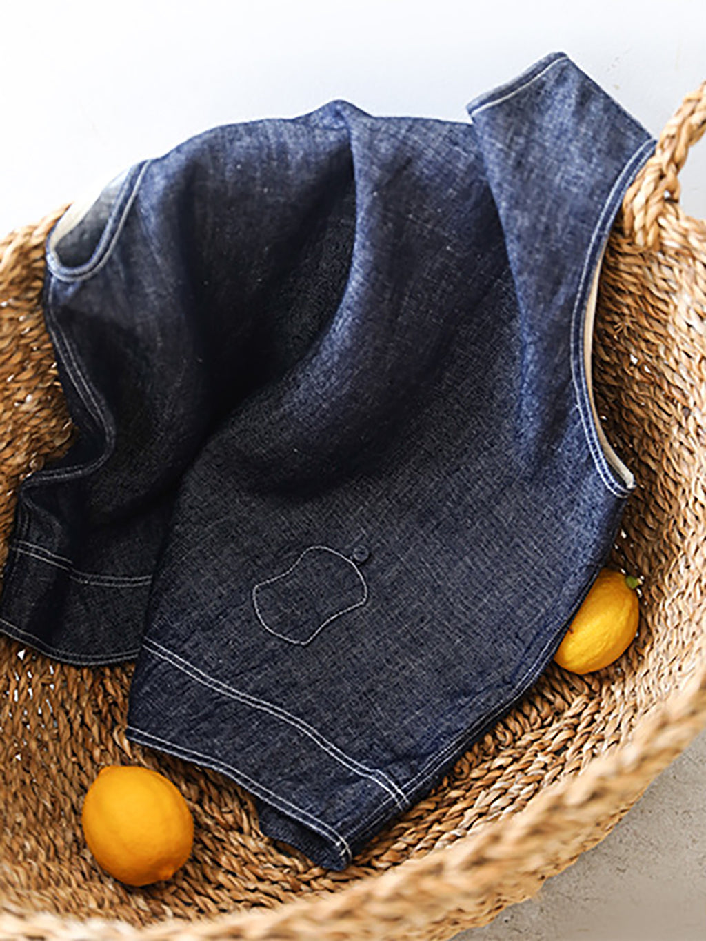 Hemp Cotton Light Denim Vest Blouse — BL1038