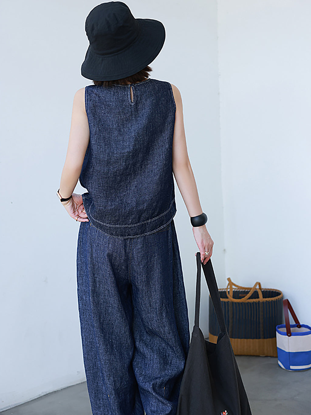 Hemp Cotton Light Denim Vest Blouse — BL1038