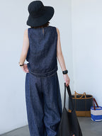Hemp Cotton Light Denim Vest Blouse — BL1038