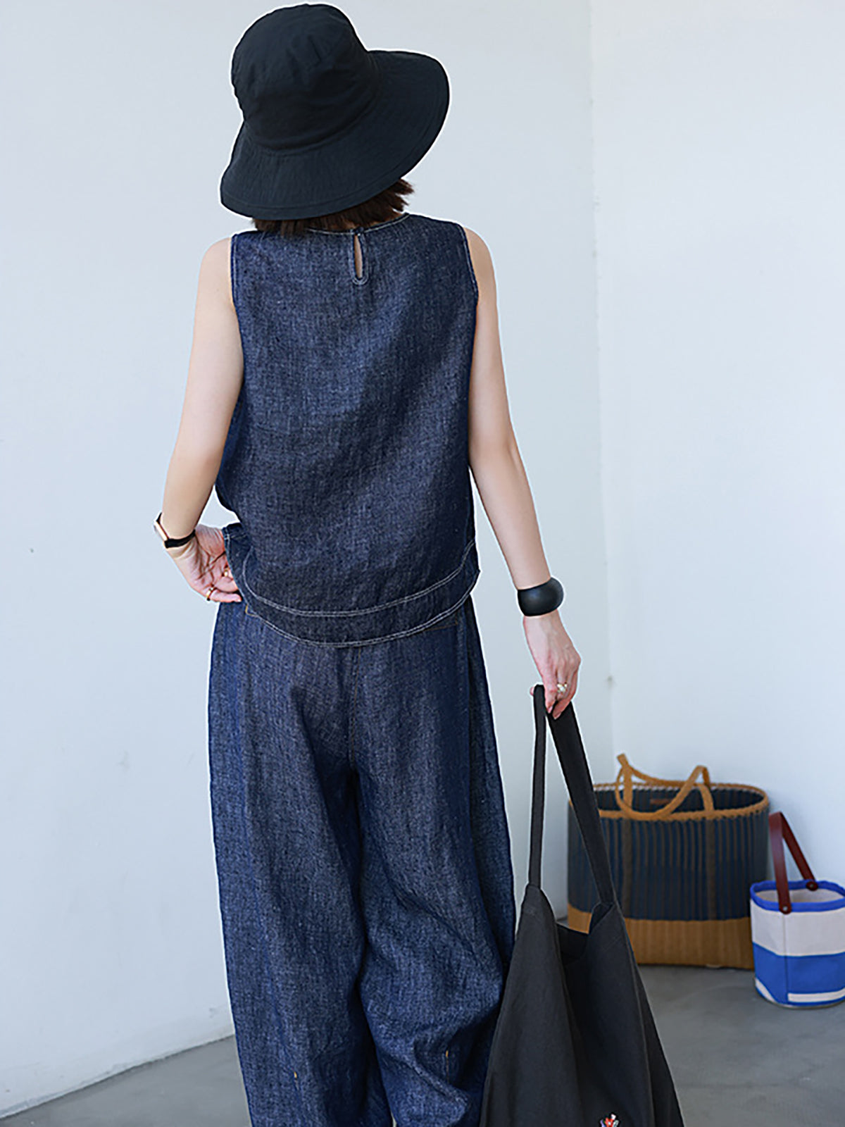 Hemp Cotton Light Denim Vest Blouse — BL1038