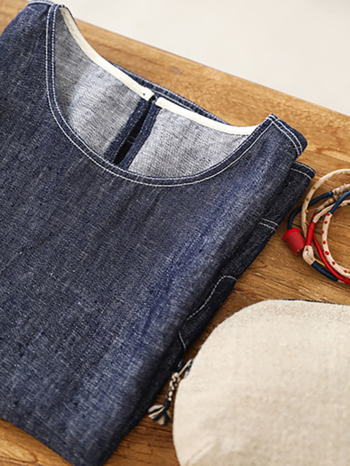 Hemp Cotton Light Denim Vest Blouse — BL1038