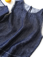 Hemp Cotton Light Denim Vest Blouse — BL1038