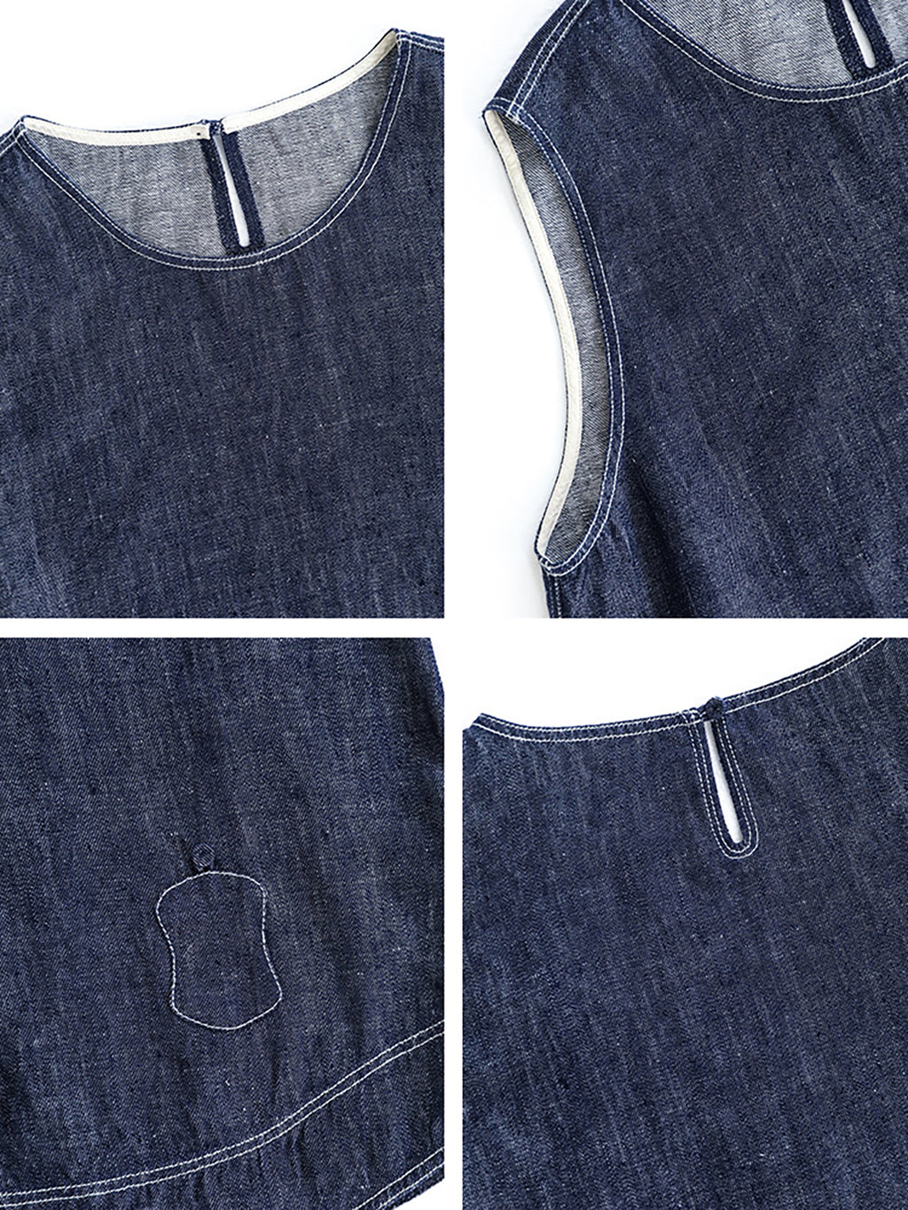 Hemp Cotton Light Denim Vest Blouse — BL1038