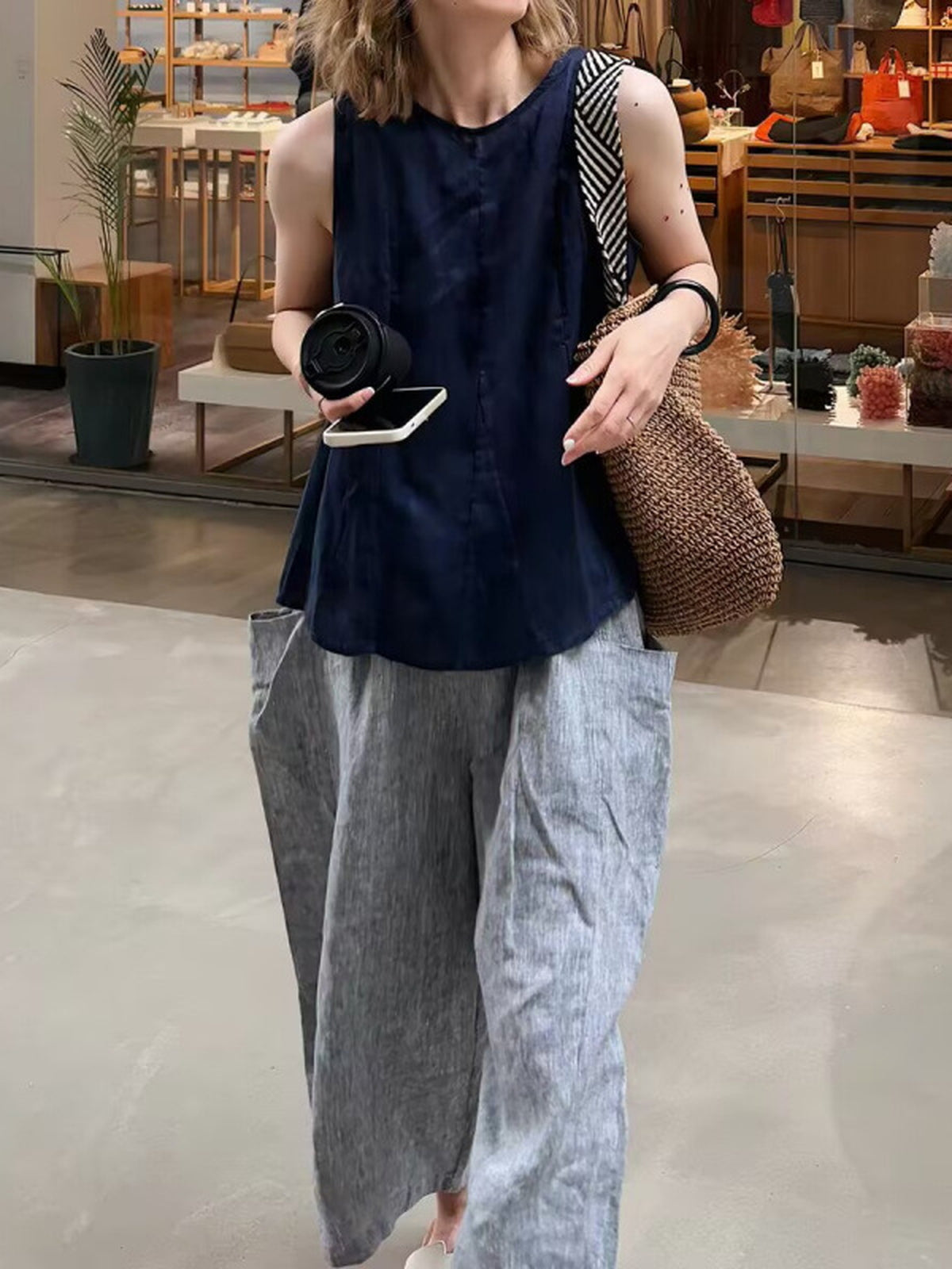 Cotton Linen Sleeveless Blouse — BL1040