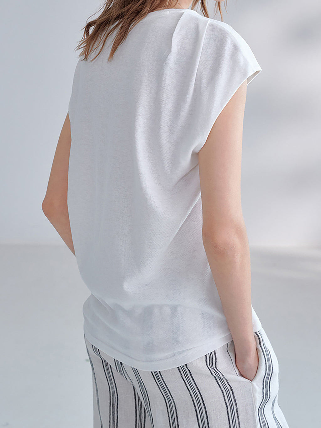 Cotton Linen French Sleeve Knit Tee — BL1041