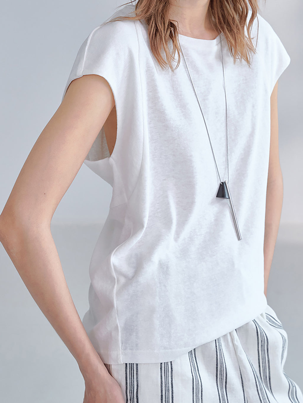 Cotton Linen French Sleeve Knit Tee — BL1041