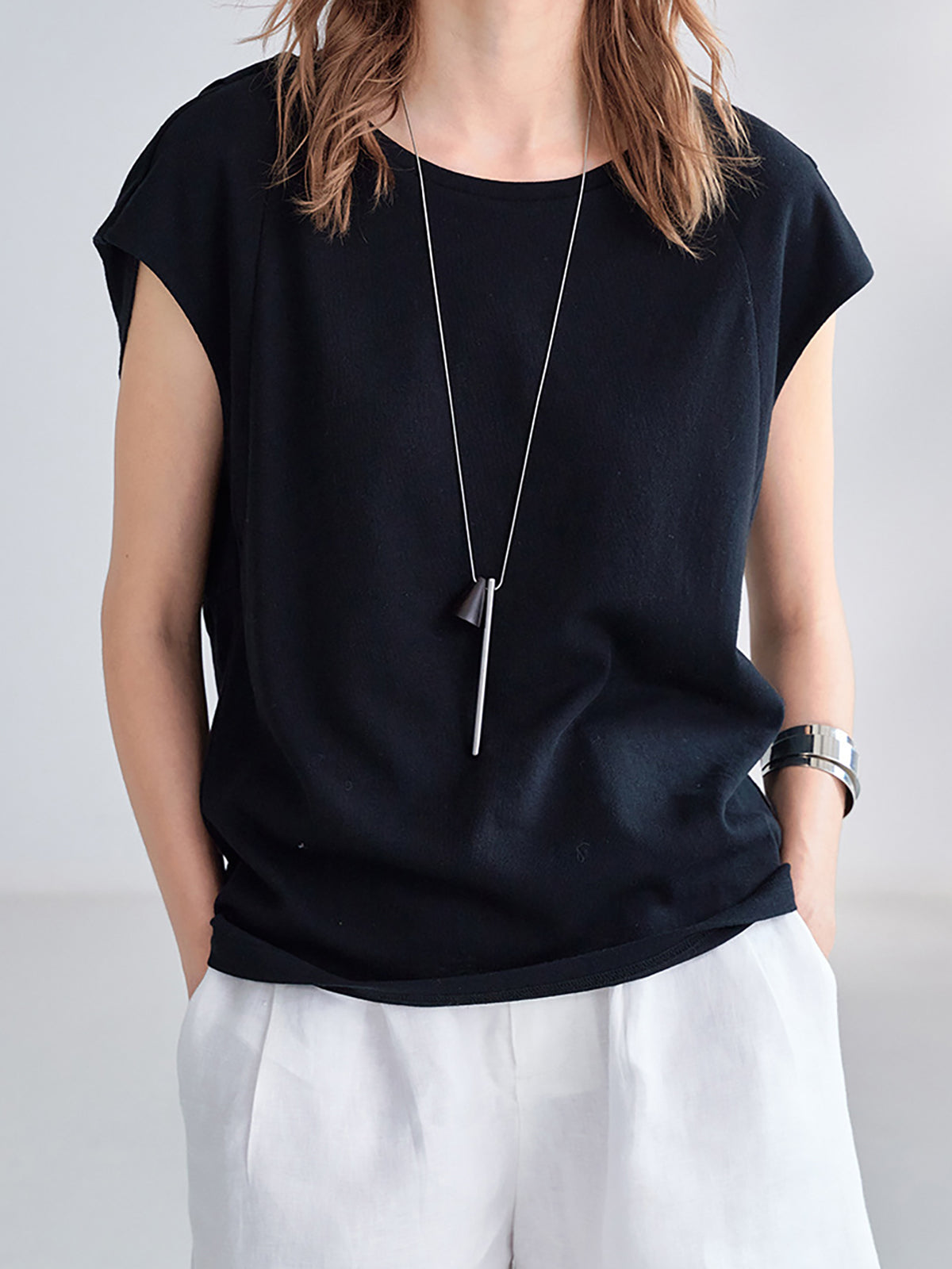 Cotton Linen French Sleeve Knit Tee — BL1041