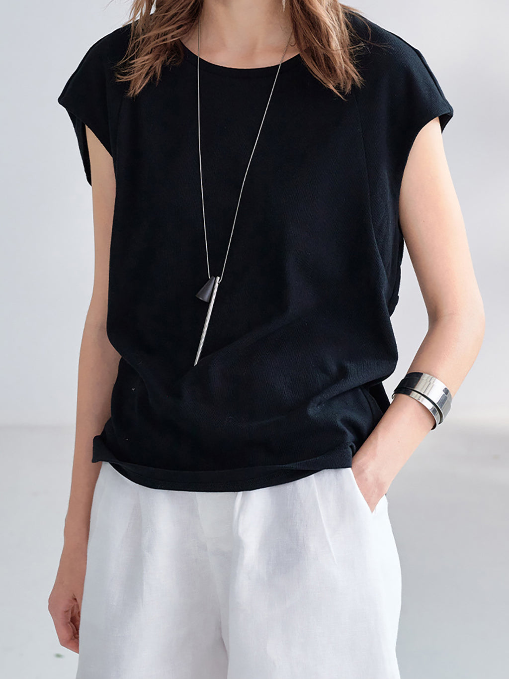 Cotton Linen French Sleeve Knit Tee — BL1041