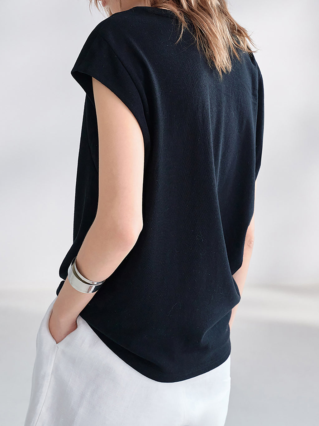 Cotton Linen French Sleeve Knit Tee — BL1041