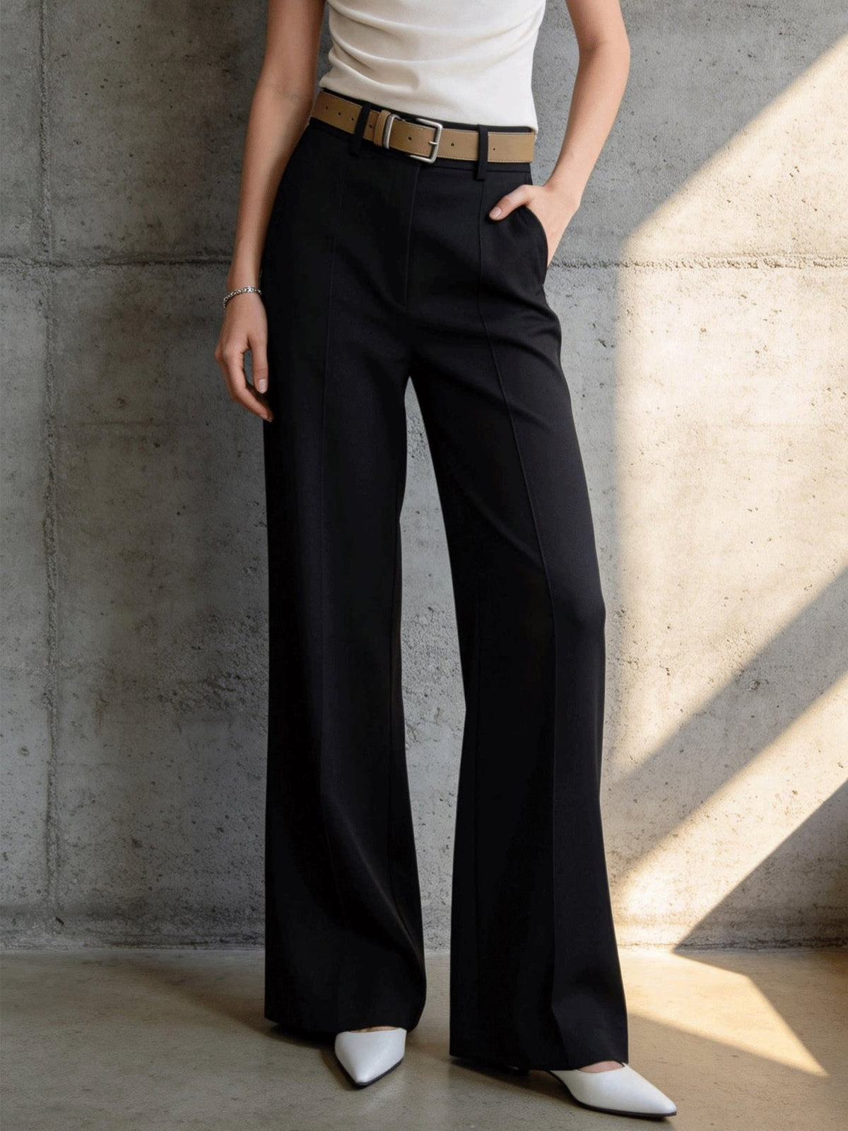 Center Press Straight Wide Pants — BL1104