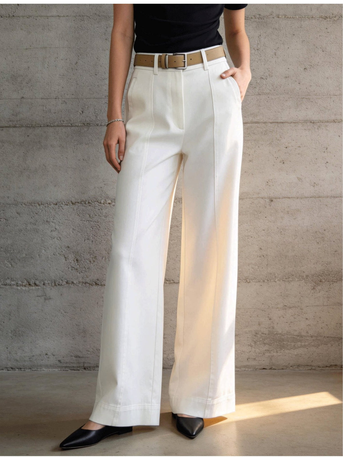 Center Press Straight Wide Pants — BL1104