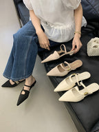 Pointed Toe Gold Accent Strap Pumps — BL1105