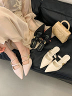 Pointed Toe Gold Accent Strap Pumps — BL1105