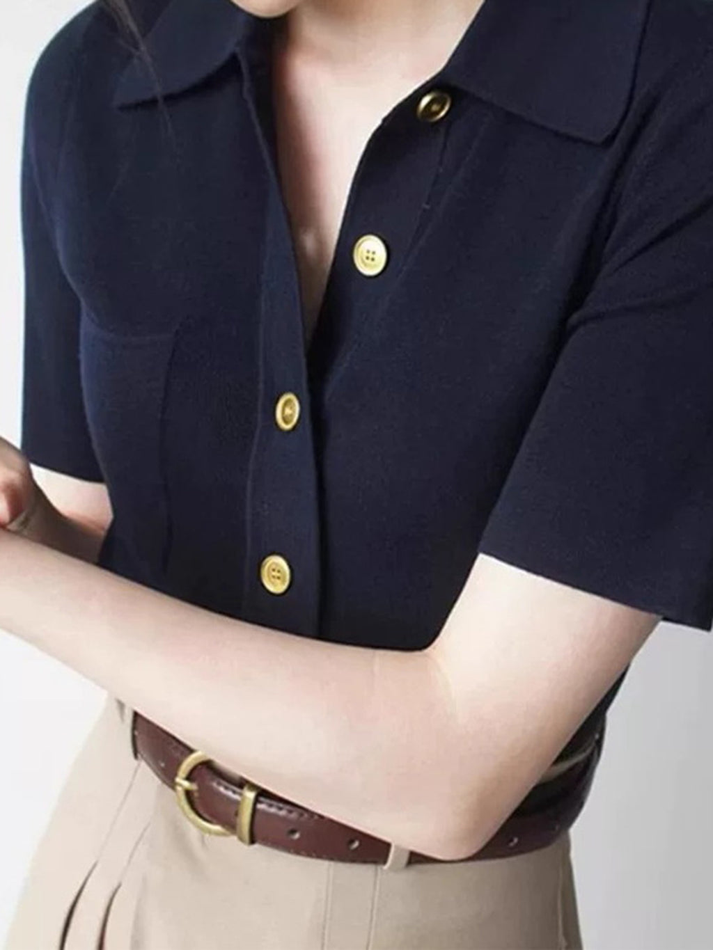 Polo Collar Smart Knit Tops — BL1107