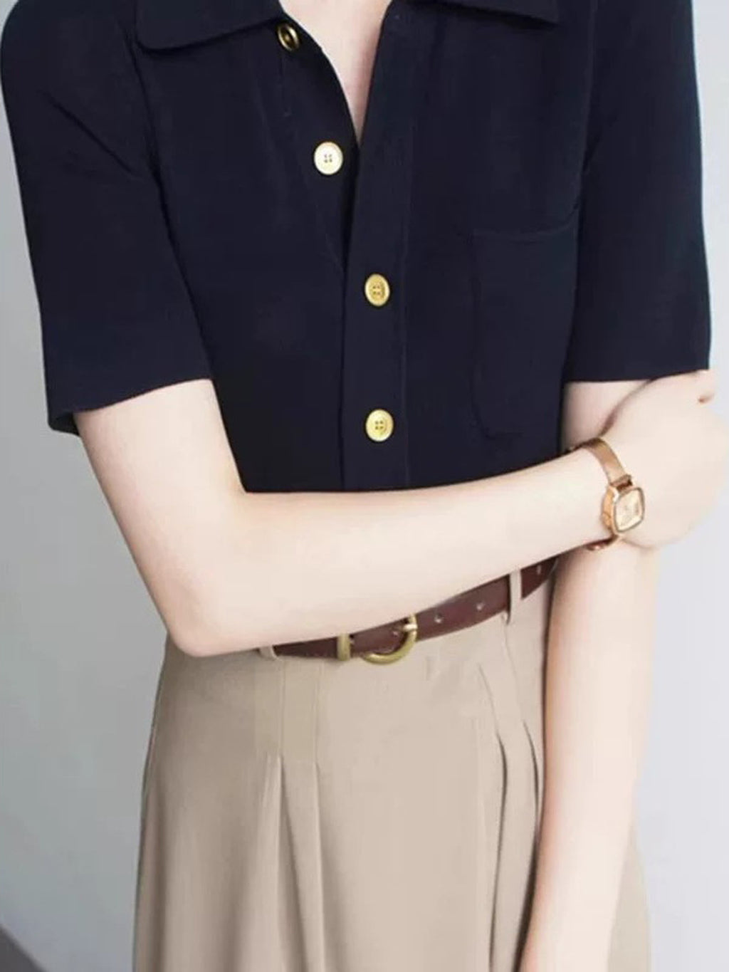 Polo Collar Smart Knit Tops — BL1107