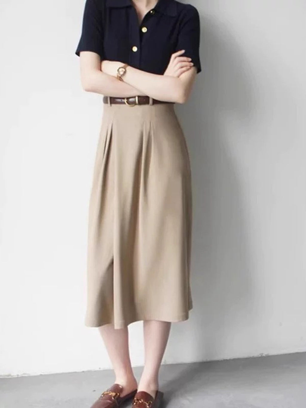 Polo Collar Smart Knit Tops — BL1107