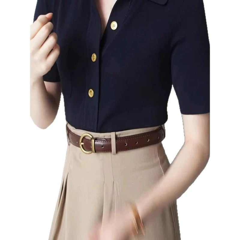 polo collar smart knit tops — BL1107