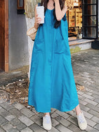 Luxe Cotton Relaxed Blue Midi Dress — BL1108