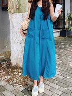 Luxe Cotton Relaxed Blue Midi Dress — BL1108