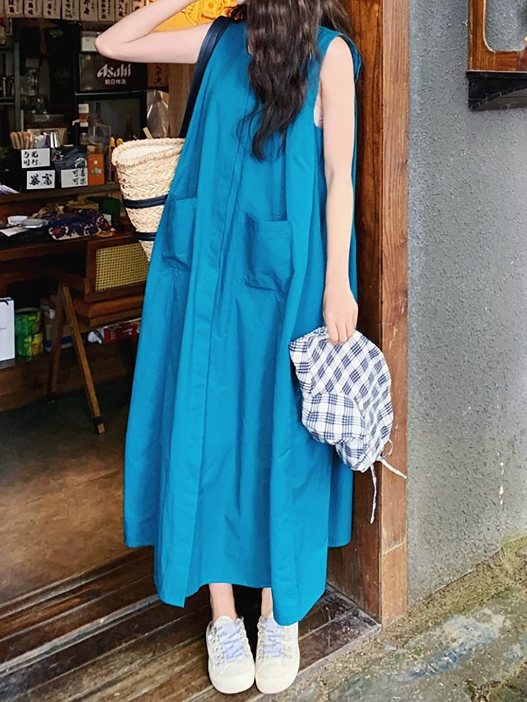 Luxe Cotton Relaxed Blue Midi Dress — BL1108