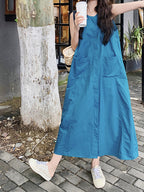 Luxe Cotton Relaxed Blue Midi Dress — BL1108