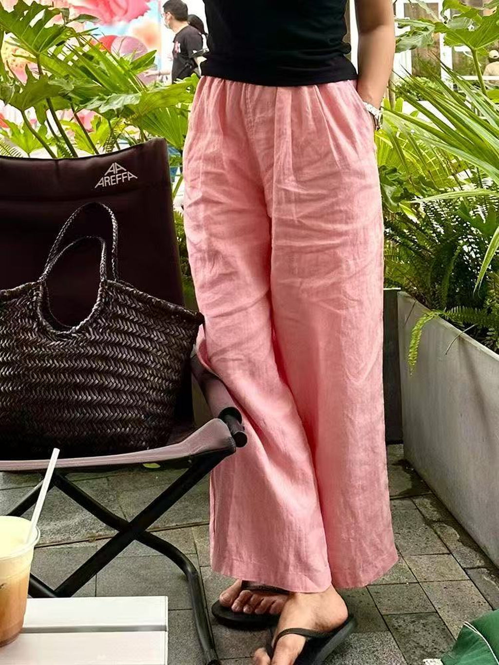 Linen Blend Relaxed Cropped Wide Pants — BL1112