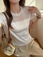 Sheer Panel Switching Knit Tops — BL1115
