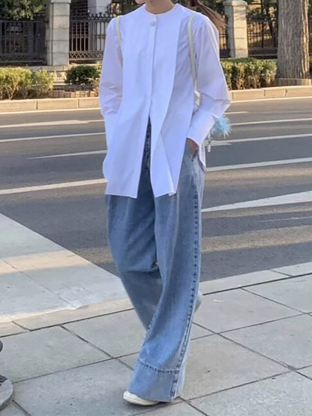 Minimal Collarless Cotton Long Shirt — BL1116