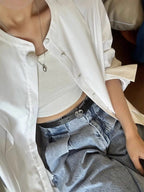 Minimal Collarless Cotton Long Shirt — BL1116