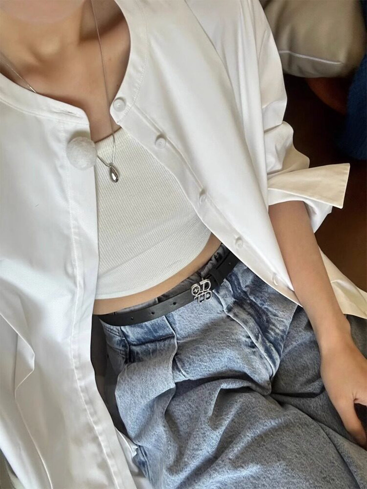 Minimal Collarless Cotton Long Shirt — BL1116