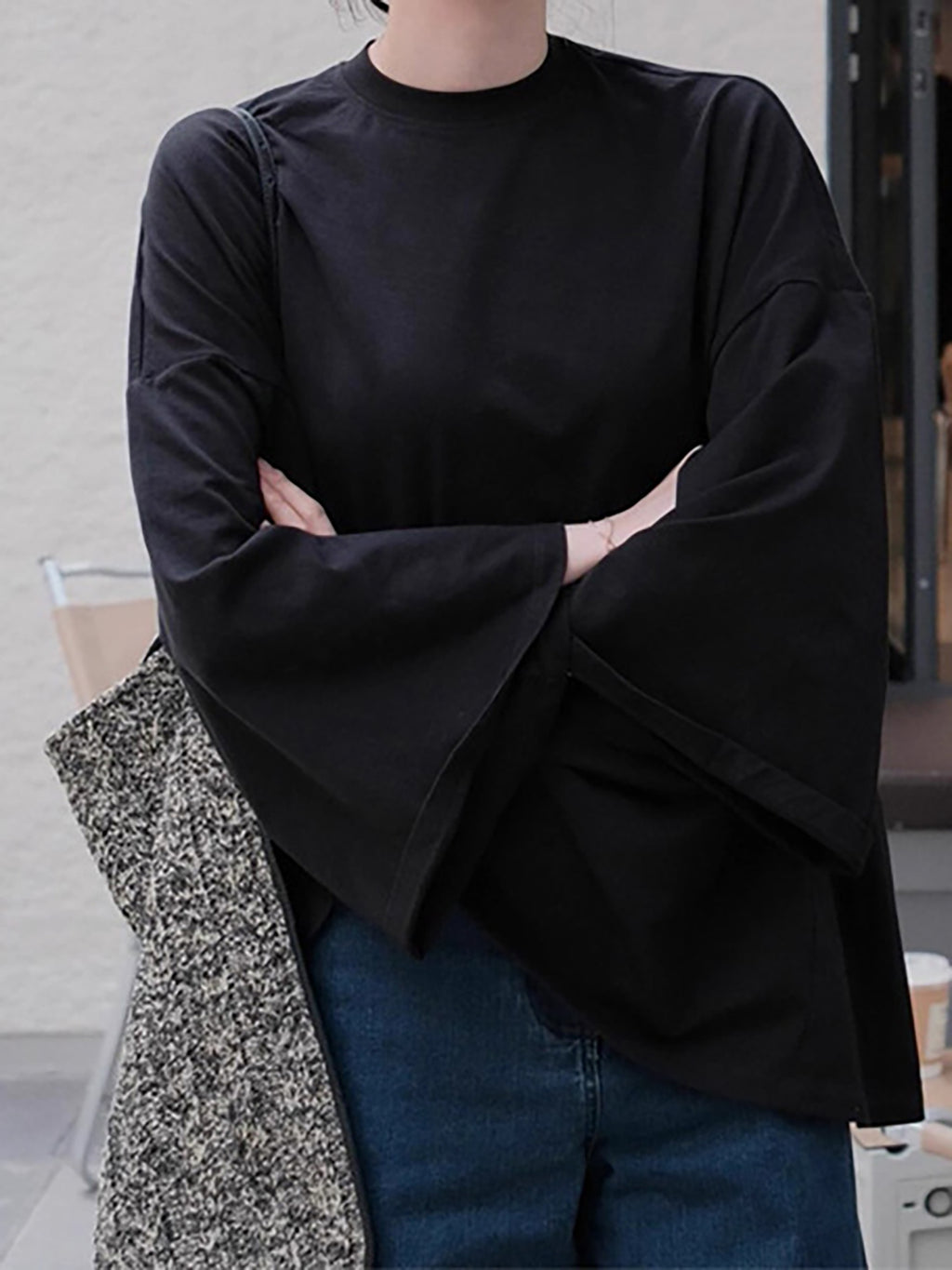 Wide Sleeve Relaxed Over Blouse — BL1117