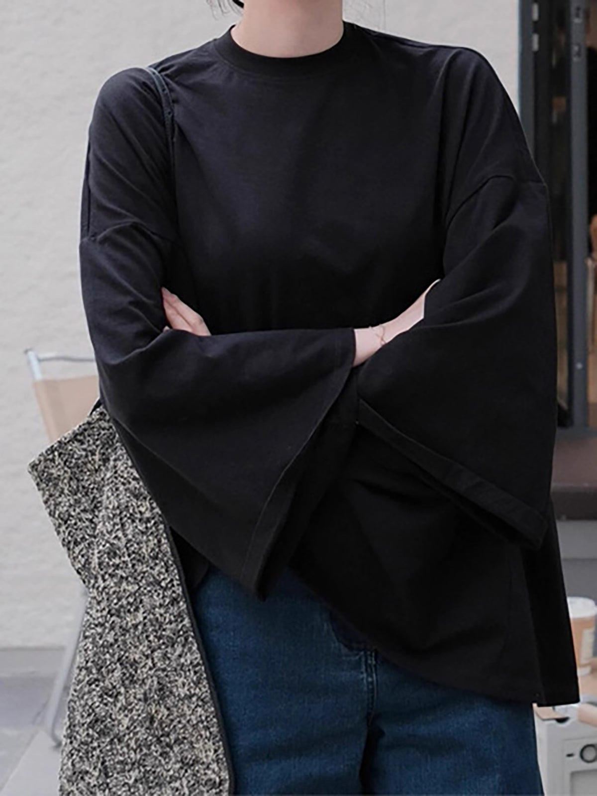 Wide Sleeve Relaxed Over Blouse — BL1117