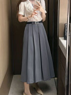 Elegant A-Line Pleated Midi Skirt — BL1122