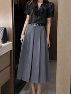 Elegant A-Line Pleated Midi Skirt — BL1122