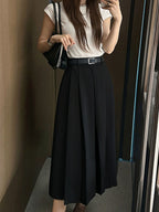 Elegant A-Line Pleated Midi Skirt — BL1122