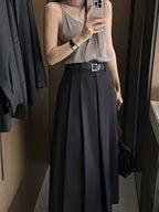 Elegant A-Line Pleated Midi Skirt — BL1122