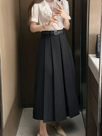 Elegant A-Line Pleated Midi Skirt — BL1122