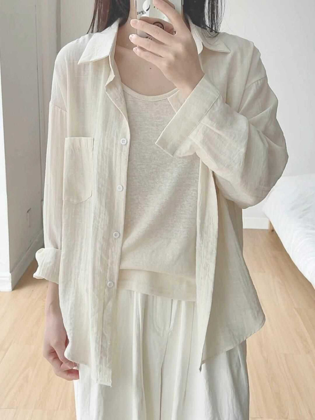 Linen Blend Relaxed V-Neck Fluid Tops — BL1123