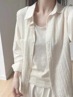 Linen Blend Relaxed V-Neck Fluid Tops — BL1123