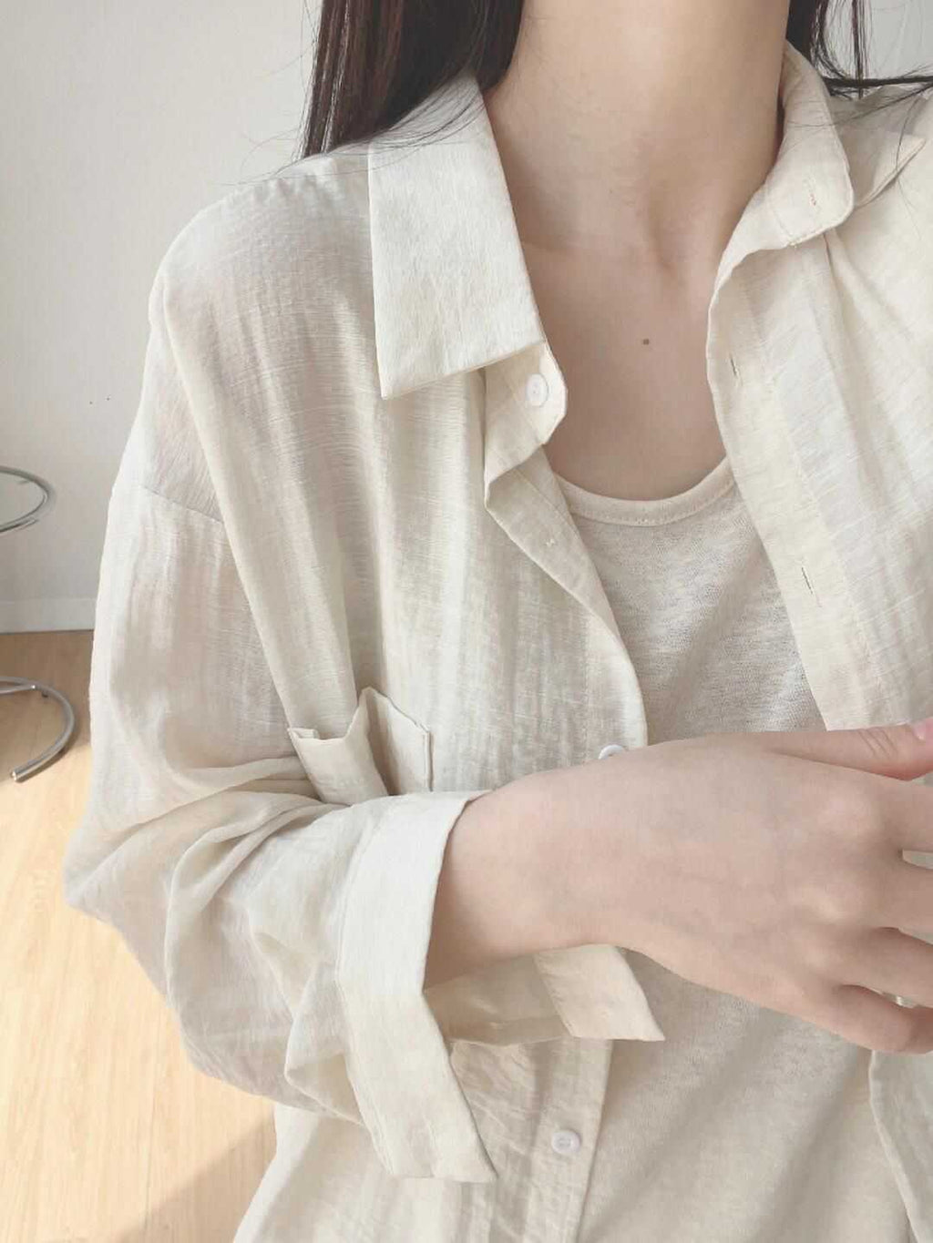 Linen Blend Relaxed V-Neck Fluid Tops — BL1123