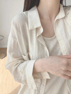 Linen Blend Relaxed V-Neck Fluid Tops — BL1123