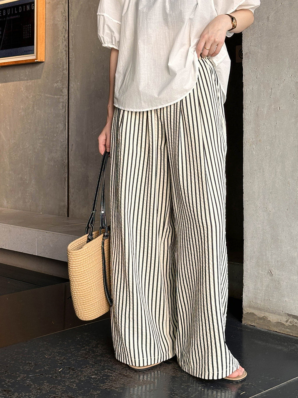 Monotone Fine Stripe Casual Pants — BL1125