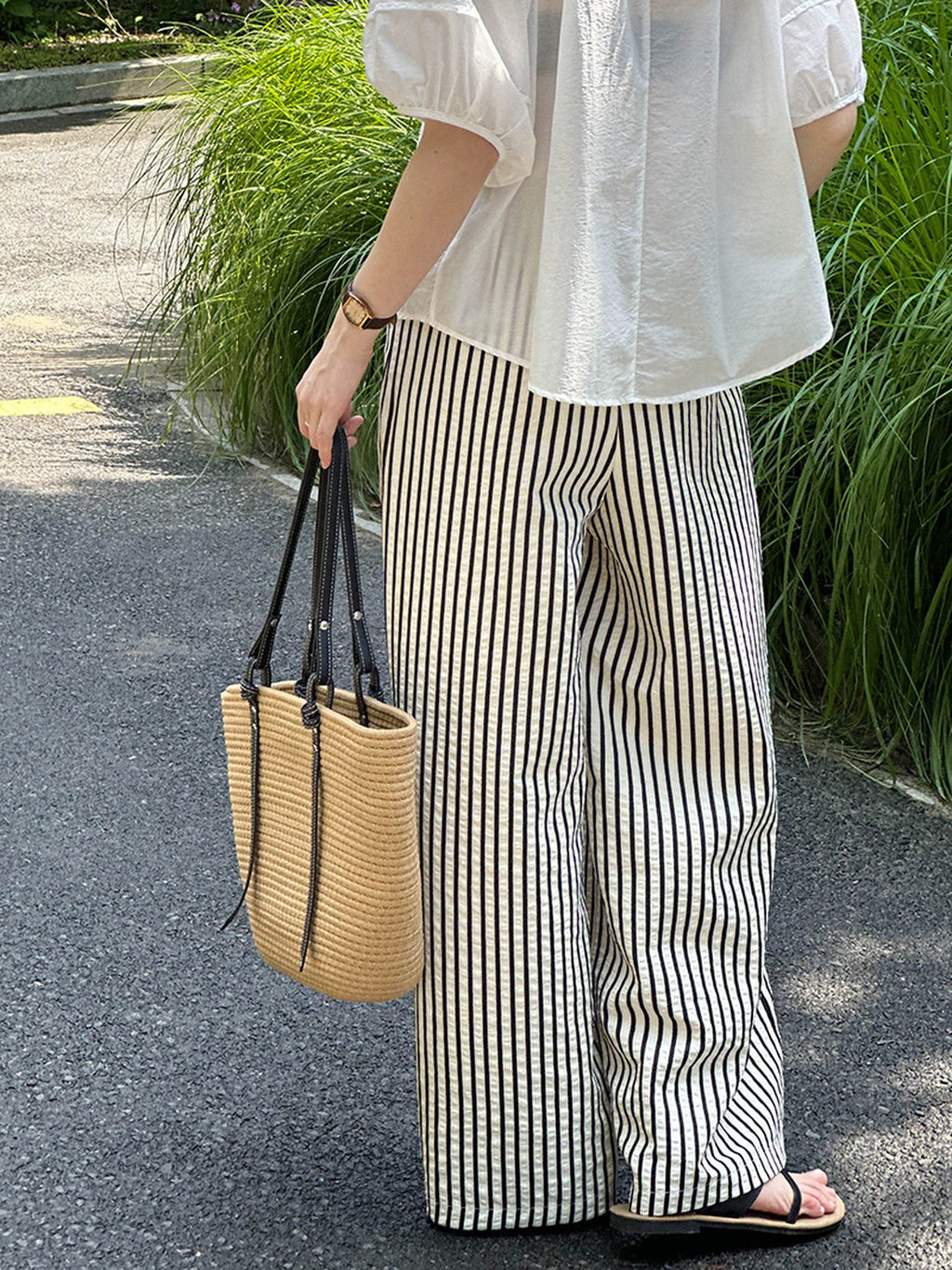 Monotone Fine Stripe Casual Pants — BL1125