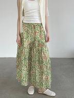 Botanical Print Lightweight Fluid Midi Skirt — BL1128