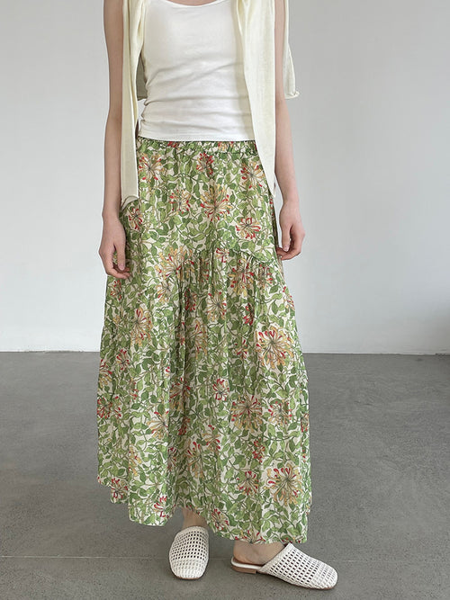 Botanical Print Lightweight Fluid Midi Skirt — BL1128