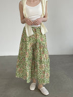 Botanical Print Lightweight Fluid Midi Skirt — BL1128